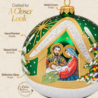 Polish Hand Blown Glass Christmas Ornaments Ball Nativity Green + Stand - image 4