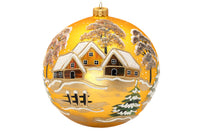 Polish Hand Blown Glass Christmas Ornaments Ball Gold Cottage + Stand - image 2