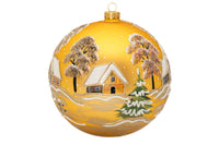 Polish Hand Blown Glass Christmas Ornaments Ball Gold Cottage + Stand - image 3