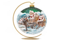 Polish Hand Blown Glass Christmas Ornaments Ball Green Watermill + Stand