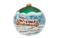 Polish Hand Blown Glass Christmas Ornaments Ball Green Watermill + Stand - image 2