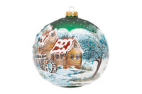 Polish Hand Blown Glass Christmas Ornaments Ball Green Watermill + Stand - image 3
