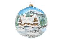 Polish Hand Blown Glass Christmas Ornaments Ball Snowy Cottages + Stand - image 2