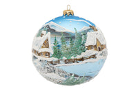 Polish Hand Blown Glass Christmas Ornaments Ball Snowy Cottages + Stand - image 3