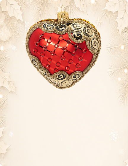 Red glass heart ornament set with crystals