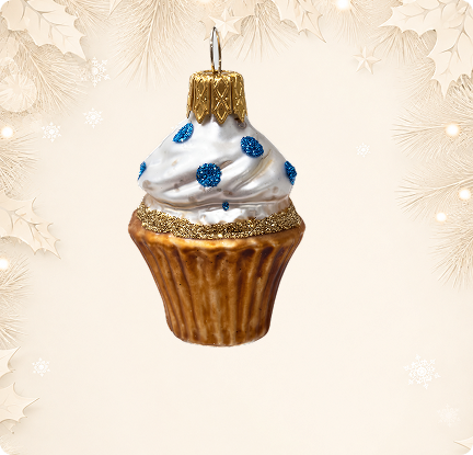 Mini glass cupcake ornament with blue dots